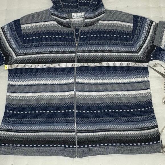 VTG Dressbarn Fair Isle Full Zip Hoodie Sweater Women's M Blue Gray White - Picture 9 of 12